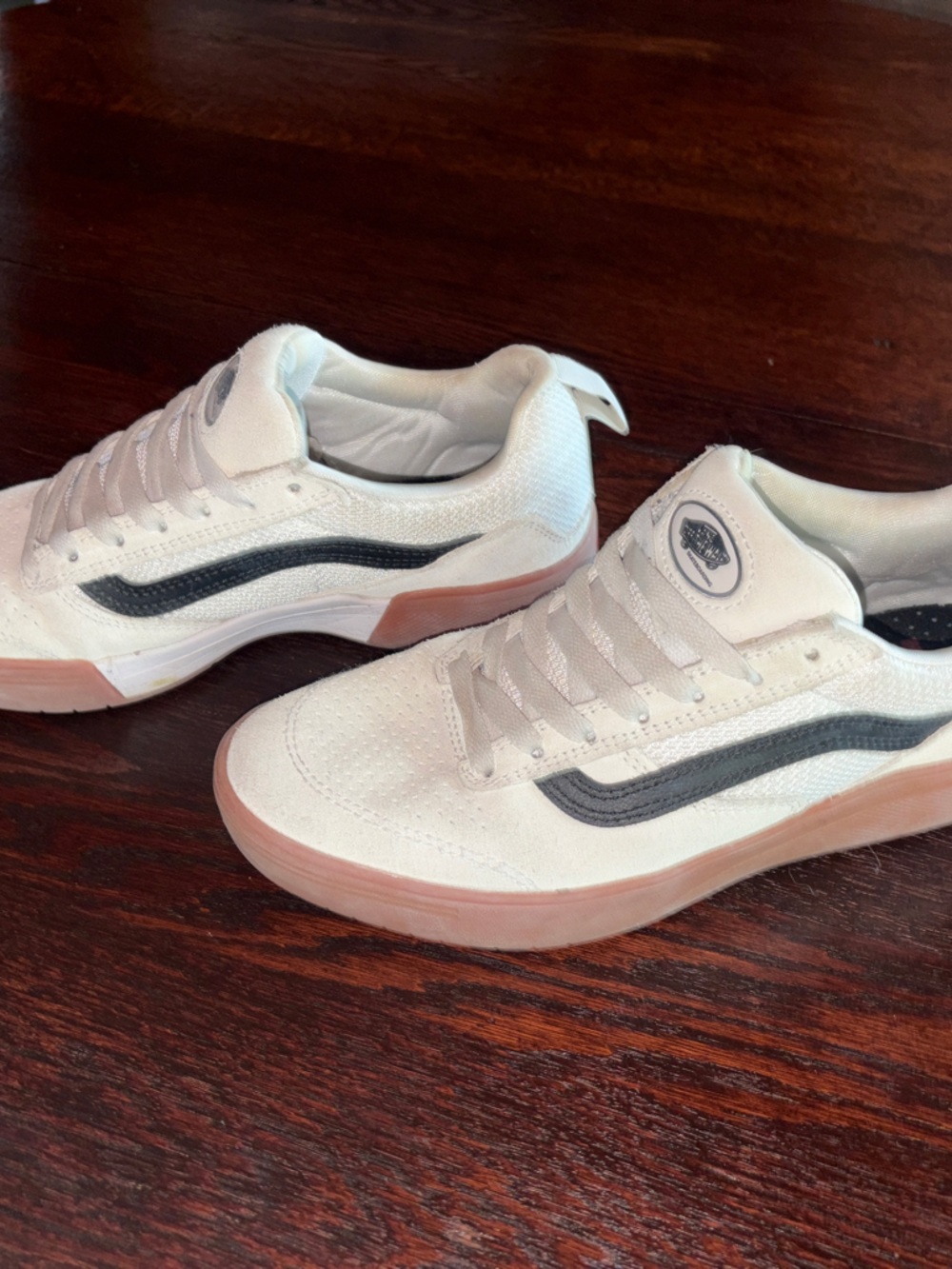 Vans White Sneakers with Black Side Stripe and Gum Sole